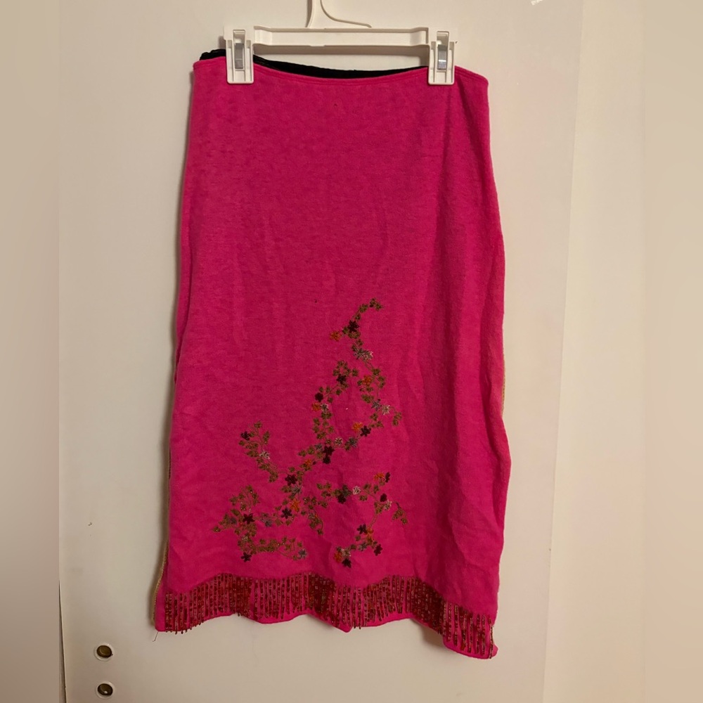 Vintage Pink Embroidered and Beaded Skirt with Yellow Knit Back